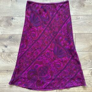 Wanted Vintage Purple Magenta Paisley Skirt Y2K | Size L / S–M Fit | Made in USA